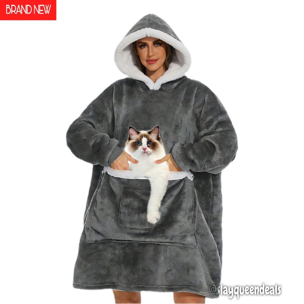 Soft Sherpa Fleece Wearable Blanket Hoodie with Giant Pocket